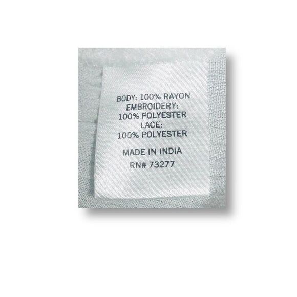 Sonoma S White Eyelet V-Neck Blouse Rayon Short Sleeve Ruffle Hem Boho Top - Picture 7 of 9